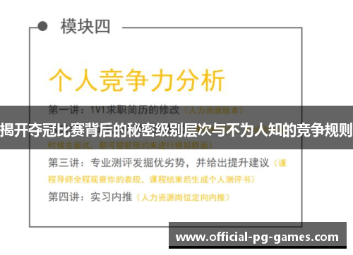 揭开夺冠比赛背后的秘密级别层次与不为人知的竞争规则