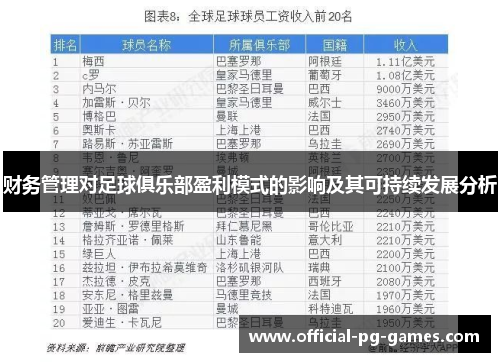 财务管理对足球俱乐部盈利模式的影响及其可持续发展分析 财务管理对足球俱乐部盈利模式的影响及其可持续发展分析